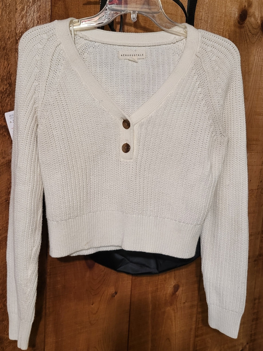 Aeropostale Cream Ribbed Knit Henley